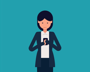 Young person uses a smartphone, Internet addiction concept, Vector illustration in cartoon design.