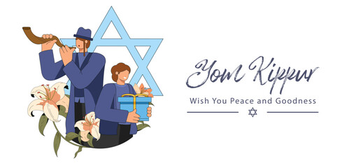 Yom Kippur Template Vector Illustration. Jewish Holiday Decorative Design Suitable for Greeting Card, Poster, Banner, Flyer. Israel Holiday for Judaism religion, day of atonement