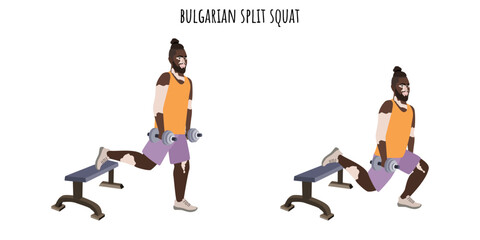 Fototapeta na wymiar Man with vitiligo doing bulgarian split squat