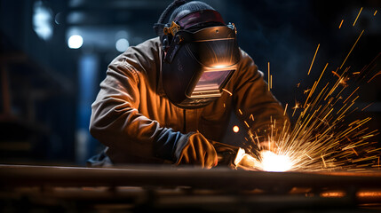 Fototapeta na wymiar The visual narrative of a welder's expertise by employing long exposure