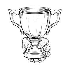 medals and trophy in sports, outline vector illustration.
