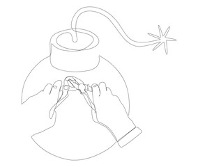 One continuous line of Bomb with Pliers. Thin Line Illustration vector concept. Contour Drawing Creative ideas.