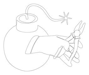 One continuous line of Bomb with Pliers. Thin Line Illustration vector concept. Contour Drawing Creative ideas.
