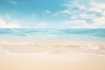 Fototapeta na wymiar Sea beach with white sand beach blue sky with clouds, Summer Holiday background, AI generate