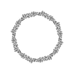 Hand drawn wreath circular vector art black and white