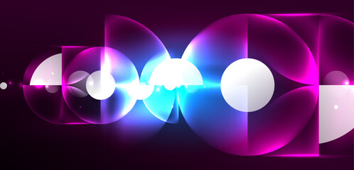 Neon light glowing circles vector abstract background
