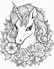 Unicorn coloring book for kids, Cute kawaii unicorn coloring page illustration, cartoon unicorn coloring book.