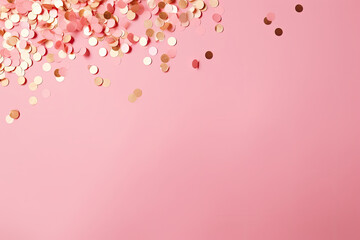 confetti on pink background with copy space.