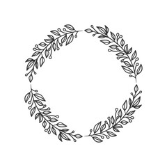 Hand drawn wreath circular vector art black and white