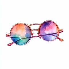 watercolor of A close-up of sunglasses with a colorful background