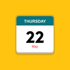 may 22 thursday icon with yellow background, calender icon