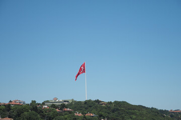 Low Angle View Of Turkish Flag Against Sky.