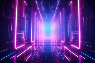 abstract futuristic geometric tunnel portal with pink blue glowing neon moving high speed wave lines and bokeh lights. Data transfer concept Fantastic wallpaper