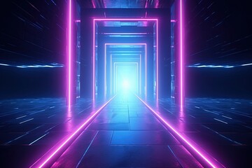 abstract futuristic geometric tunnel portal with pink blue glowing neon moving high speed wave lines and bokeh lights. Data transfer concept Fantastic wallpaper
