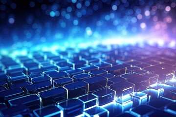 Obraz premium abstract futuristic background with pink blue glowing neon moving high speed wave lines honeycomb and bokeh lights. Data transfer concept Fantastic wallpaper