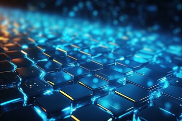 Fototapeta premium abstract futuristic background with pink blue glowing neon moving high speed wave lines honeycomb and bokeh lights. Data transfer concept Fantastic wallpaper