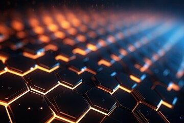 Obraz premium abstract futuristic background with pink blue glowing neon moving high speed wave lines honeycomb and bokeh lights. Data transfer concept Fantastic wallpaper