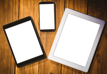 Digital png illustration of tablets and smartphone on transparent background