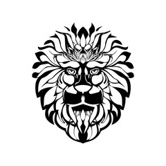 Floral Crowned Lion Vector Logo