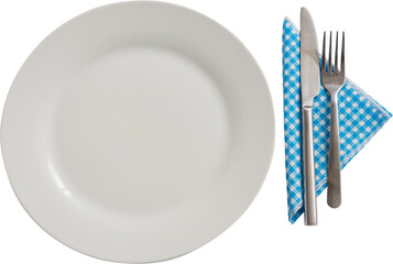 Digital png illustration of plate and cutlery on transparent background
