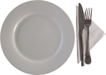 Digital png illustration of plate and cutlery on transparent background