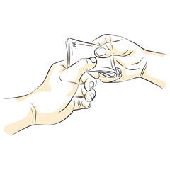 hand sketch giving or receiving money