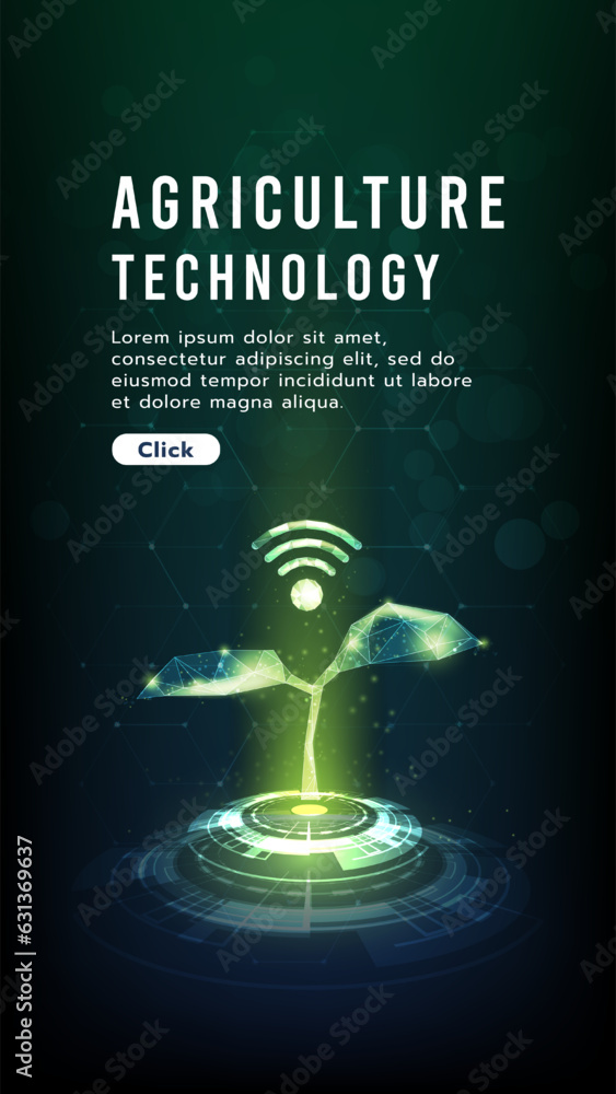 Poster a sapling is growing on the ground.connection to wifi.low polygon design of wifi symbol.hi-tech agri