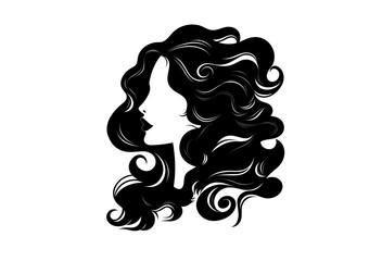 Beach waves Silhouettes Vector, Girl's hairstyles Silhouette, women's hair silhouette, Hair black silhouettes illustration	
