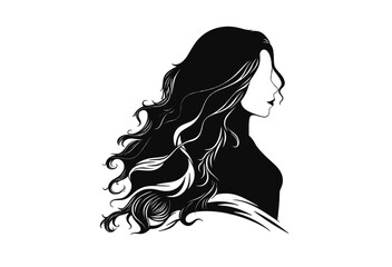 Beach waves Silhouettes Vector, Girl's hairstyles Silhouette, women's hair silhouette, Hair black silhouettes illustration	
