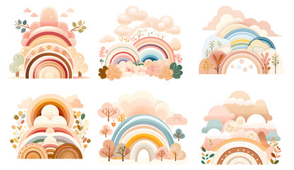 Illustration Rainbow Set on isolated background, PNG Sticker, generated ai