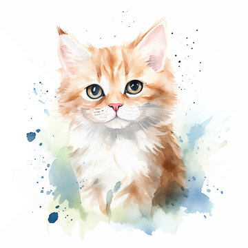 Graceful Watercolor Cat Art against a White Background