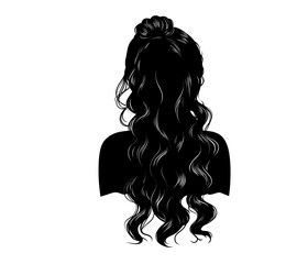 Ponytail Hair Silhouettes Vector, Girl's hairstyles Silhouettes, women's hair silhouette, Hair black silhouettes illustration	