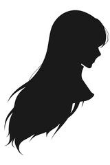 Long Layers Hair Silhouettes Vector, Girl's hairstyles Silhouettes, women's hair silhouette, Hair black silhouettes illustration	