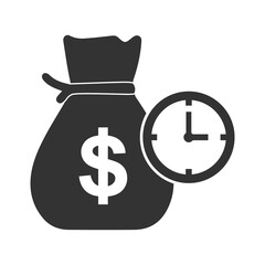 Vector illustration of time money bag icon in dark color and transparent background(png).