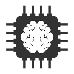Vector illustration of brain chip icon in dark color and transparent background(png).