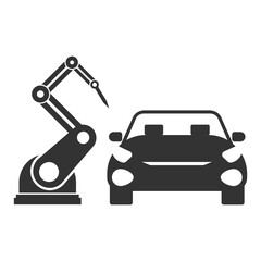 Vector illustration of car making machine icon in dark color and transparent background(png).