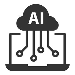 Vector illustration of ai technology laptop icon in dark color and transparent background(png).