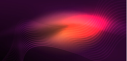 Shiny glowing neon wave. Neon light or laser show, electric impulse, power lines, techno quantum energy impulse, magic glowing dynamic lines