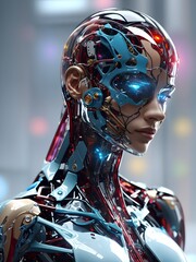 cyborg lady with pastel color