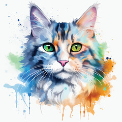 Graceful Watercolor Cat Art against a White Background