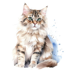 Whimsical White Background Cat Watercolor Art