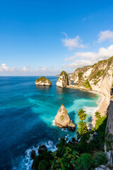 Beautiful tropical white sand beach at diamond beach in Nusa Penida island, Bali