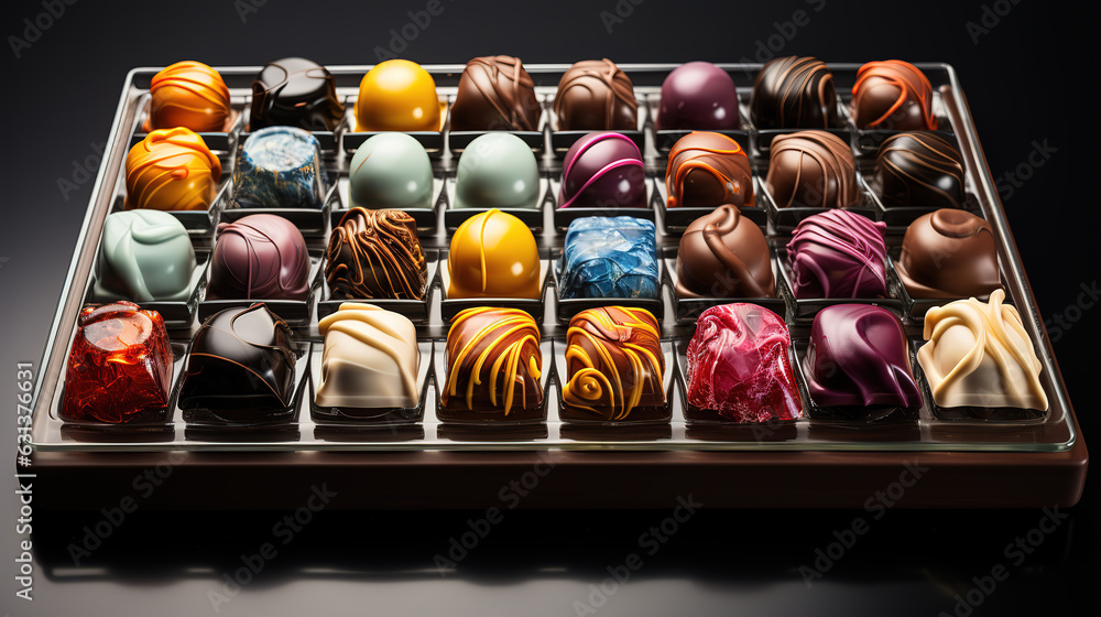 Poster slices of dark and milk chocolate. top view with copy space.generative ai