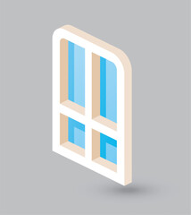 Isometric closed window or door on gray background.