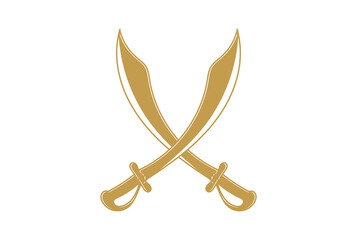 Naklejka premium Vintage Retro Crossed Saber Scimitar Sword Icon Illustration