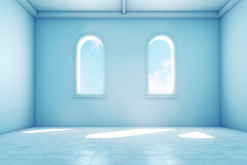 A beautiful empty blue room with two arches. (Generative AI)