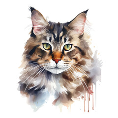Playful White Background Cat Watercolor Drawing