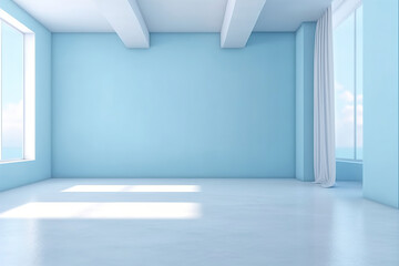 An empty blue-colored wall room background. (Generative AI)