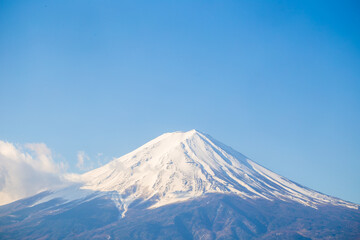 Mt. Fuji with snow in Lake Shoji