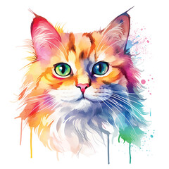 Captivating White Background Cat Watercolor Illustration